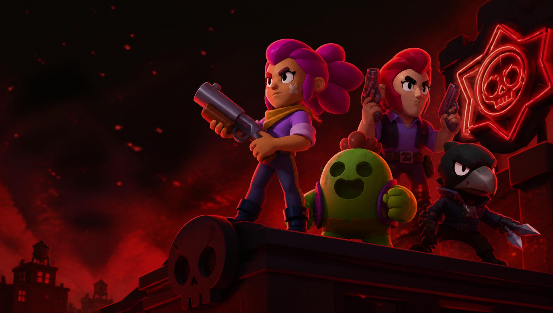 Brawl Stars brawlers Shelly, Colt, Spike and Crow in WZF clan colours